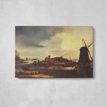 Landscape with Windmill by Aert Van Der Neer - canvas surface and wrapped edge detail