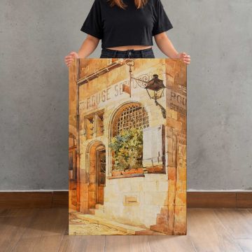 Locksmith's Shop by Sir Aston Webb canvas print, canvas shown with a person for scale