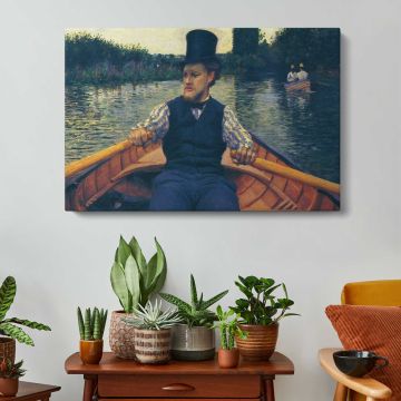 Man Rowing on a Quiet River by Gustave Caillebotte - canvas rear frame and hanging hardware
