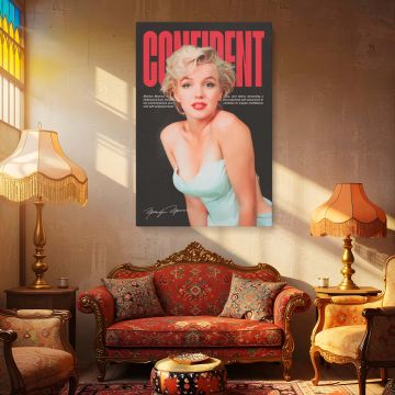 This elegant Marilyn Monroe artwork in a bold confident theme captures the essence of vintage Hollywood style with her iconic beauty in a white dress making it a standout piece for any room focused on classic starlet imagery and empowering decor.