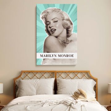 Iconic Marilyn Monroe captured in a modern pop art style with retro visual effects and glamorous accessories perfect for vintage wall decor and stylish photo canvas art.