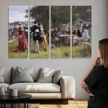 May Day by Adrien Moreau - multi-panel canvas displayed above a sofa