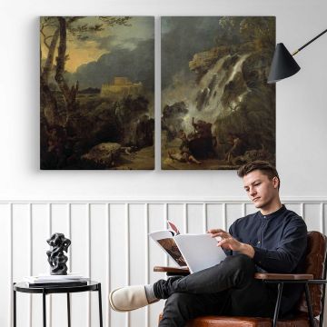 Meleager and Atalanta by Richard Wilson - two-panel canvas displayed in a reading room