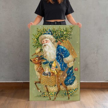 Merry Christmas — Santa Claus with Gifts (c. 1900s) canvas print, canvas shown with a person for scale