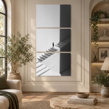 Minimal Staircase Architecture in Black and White canvas print, interior display view