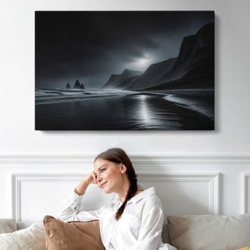 Moonlit Cliffs and Reflections canvas print, interior display view