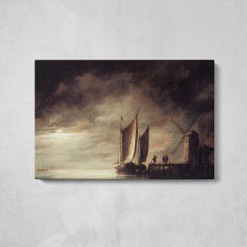 Moonlit River Landscape by Aelbert Cuyp - canvas rear frame and hanging hardware