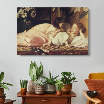 Mother and Child Resting by Frederic Leighton - canvas surface and wrapped edge detail