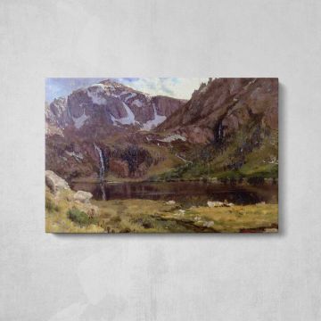 Mountain Lake by Albert Bierstadt - canvas surface and wrapped edge detail