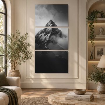 Mountain Peak above Clouds in Monochrome canvas print, interior display view
