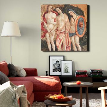 Naked lady vintage art, Judgment of Paris (ca. 1509) by Pinturicchio — room mockup view 22
