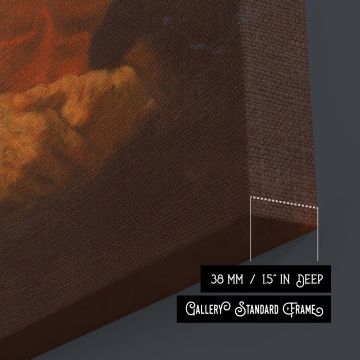 Wall canvas print of Portrait of an Old Man in Red by Rembrandt showing a seated elder in soft lighting, draped in crimson and surrounded by shadow. His features glow gently with wisdom and age, inviting reflection through subtle realism and painterly res