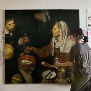 Old Woman Frying Eggs by Diego Velázquez — room mockup view 3
