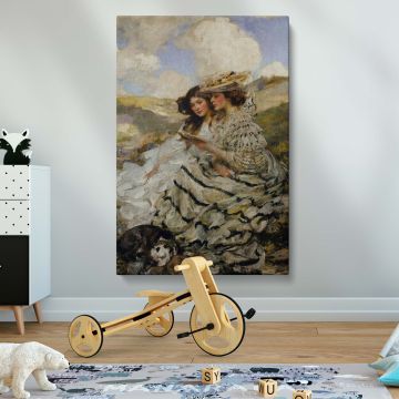 James Jebusa Shannon's On the Dunes, a high-quality canvas print of a Victorian-era painting featuring soft brushwork, elegant fabrics, and dreamy coastal scenery, a timeless fine art reproduction ideal for vintage and classic interior decor.