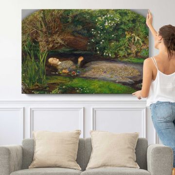 Ophelia by Sir John Everett Millais - single-panel canvas shown with a person for scale
