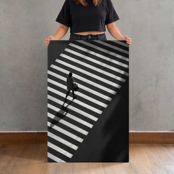People on a Zebra Crossing canvas print, canvas shown with a person for scale