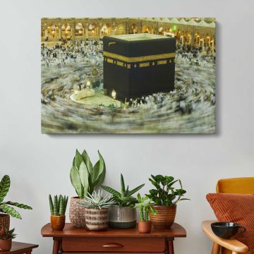 Pilgrims Circling the Kaaba - canvas surface and wrapped edge detail