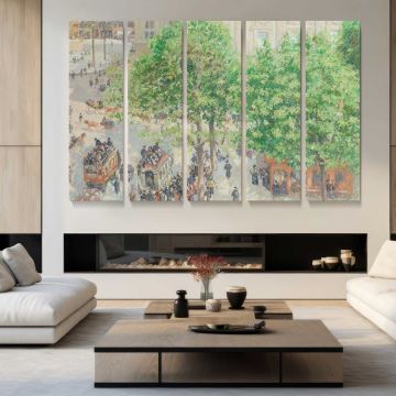 Place Du Theatre-francais. Spring by Camille Pissarro - multi-panel canvas displayed in a modern living room