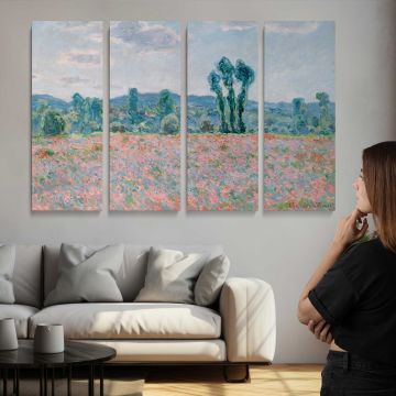 Poppy Field by Claude Monet - multi-panel canvas displayed above a sofa