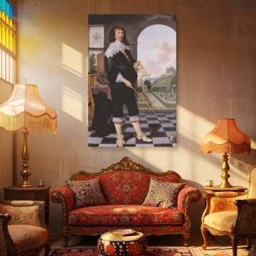 Baroque portrait canvas of Portrait of a Man featuring Danckerts de Rij's detailed painting of a well-dressed noble with lace collar and sword, posed in front of a scenic garden, now a striking wall print for vintage lovers and museum-style rooms.