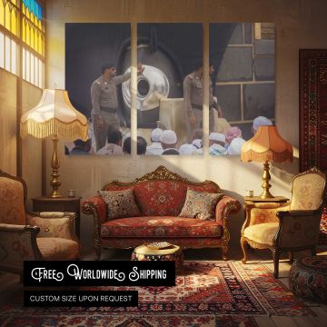 Prayer at the Grand Mosque - multi-panel canvas displayed in a classic lounge