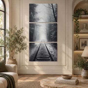 Railway Tracks in a Misty Landscape canvas print, interior display view