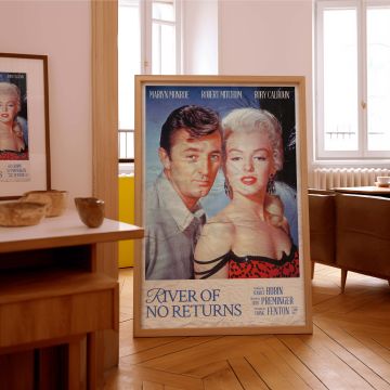 Marilyn Monroe movie poster from River of No Return turned into a canvas wall art print ideal for home decor inspired by classic Hollywood and film history showcasing vintage glamour and iconic photo print appeal.