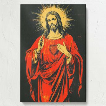 Devotional Sacred Heart of Jesus religious framed canvas print, a powerful representation of Christ's love and compassion, a perfect wall art piece for Christian homes, churches, prayer rooms, or as a meaningful baptism or faith-based gift.