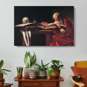 Saint Jerome by Caravaggio - canvas rear frame and hanging hardware