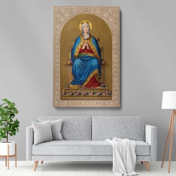 Elegant Virgin Mary framed canvas wall art, featuring a beautiful historic Christian engraving, a fine art reproduction perfect for Catholic prayer rooms, sacred spaces, home altars, or religious gift ideas, printed on high-quality canvas.