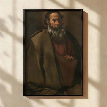 A dramatic and contemplative canvas wall art reproduction of Saint Paul painted by Diego Velazquez, depicting the apostle with lifelike textures, a flowing beard, and a warm palette ideal for religious and historical interior decor.