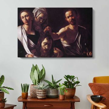 Salome with the Head of Saint John the Baptist by Caravaggio - canvas surface and wrapped edge detail