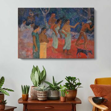 Scene from Tahitian Life by Paul Gauguin - canvas surface and wrapped edge detail