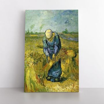 Vincent Van Gogh Painting Peasant Woman Binding Sheaves Painting Photo Print on Canvas Wall Mural