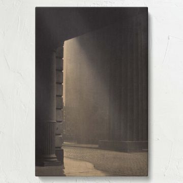 Moody and atmospheric framed canvas wall art featuring A Shaft of Light at Euston Station, a beautifully detailed vintage photography print by Harry Moult, high-resolution museum-quality reproduction, ideal for sophisticated interior design spaces.