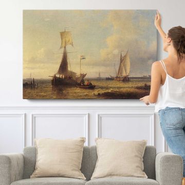 Shipping in A Calm by Abraham Hulk Snr - single-panel canvas shown with a person for scale