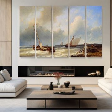Shipping Off the Dutch Coast by Abraham Hulk Snr - multi-panel canvas displayed in a modern living room