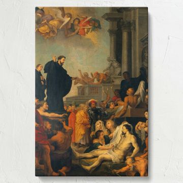 Stunning canvas print of Saint Francis Xavier Preaching and Healing, a Baroque-inspired masterpiece by Rubens that highlights dramatic storytelling and vibrant imagery, ideal for enhancing homes, churches, or offices with historical religious art.