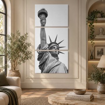 Statue of Liberty Close-Up in Black and White canvas print, interior display view