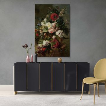 Museum-quality still life flower painting printed on durable canvas, featuring an antique Dutch floral artwork by Harmanus Uppink, ideal for vintage botanical decor lovers and those who appreciate Old Master floral paintings for home or office.