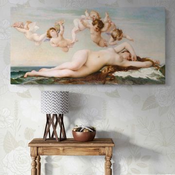 The Birth of Venus by Alexandre Cabanel — single-panel canvas above a console table