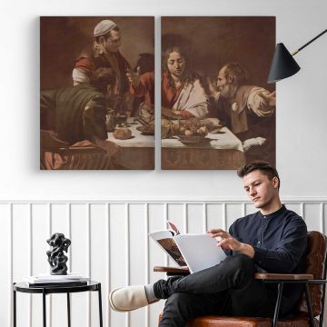 The Calling of Saint Matthew by Caravaggio - two-panel canvas displayed in a reading room
