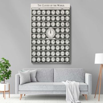 Classic world clock print, a beautifully detailed vintage time zone reference from Medicology (1910), showing cities from New York to Tokyo. Perfect for antique collectors, office wall decor, and educational travel-themed historical artwork.