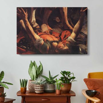 The Conversion on the Way to Damascus (detail) by Caravaggio - canvas rear frame and hanging hardware