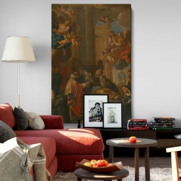 Death of Saint religious canvas wall art, featuring a stunning Baroque painting with angels and divine light, perfect for home, church, or office decor, historical Christian artwork, classic Catholic print, and faith-based interior decoration.