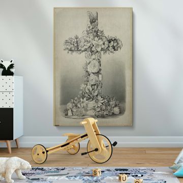 High-quality framed canvas print of The Easter Cross by Currier & Ives, a beautifully detailed floral religious artwork, a timeless Christian decor piece ideal for chapels, meditation areas, church walls, or faith-inspired interiors.
