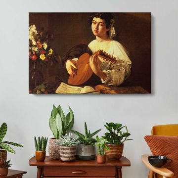 The Lute Player by Caravaggio - canvas surface and wrapped edge detail