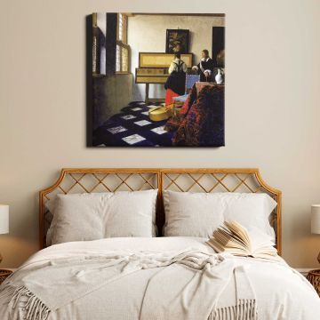 The Music Lesson (ca. 1662–1665) famous painting. BY Johannes VERMEER — room mockup view 17