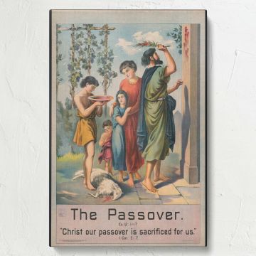 Framed Old Testament Passover canvas print depicting the marking of doorposts with lamb's blood, a powerful religious artwork perfect for Christian homes, Jewish-Christian interiors, and sacred spaces seeking faith-based decorations.
