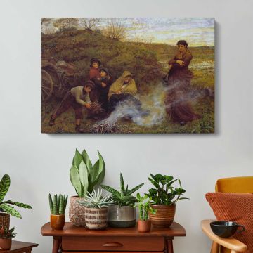 The Vagrants by Frederick Walker - canvas rear frame and hanging hardware